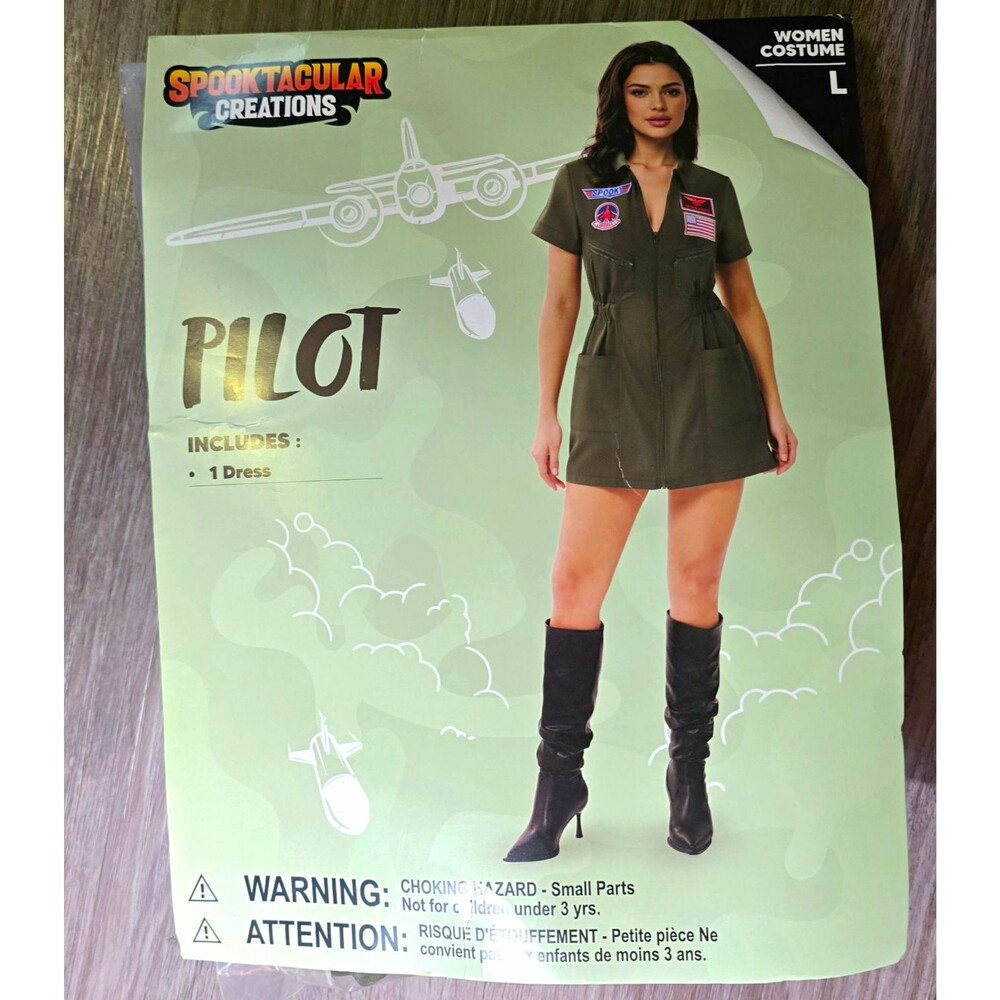 NWT Spooktacular Creations Womens Large Pilot Dress Halloween Costume Green